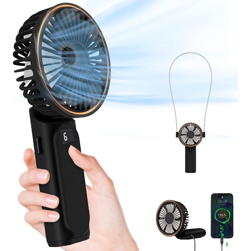 foto del prodotto ventilatore portatile ricaricabile, 4000 mah, 180 regolabile, 6 velocit del vento, display elettrico in tempo reale, ventilatore pieghevole