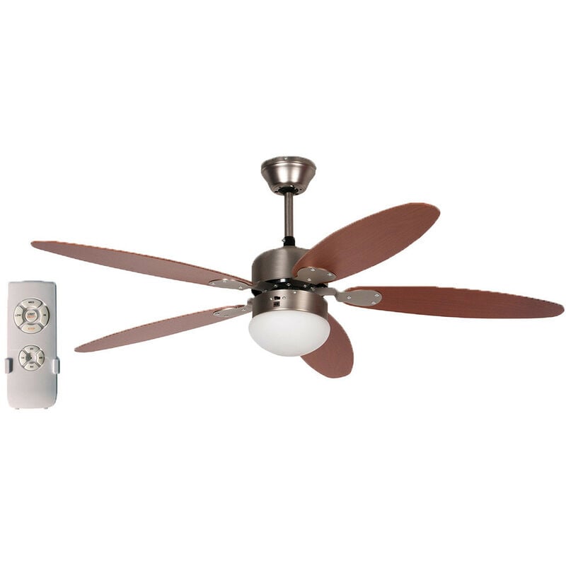 foto del prodotto ventilatore soffitto 128cm 5pale in legno con plafoniera luce funzione invernale reversibile e telecomando per casa ristorante