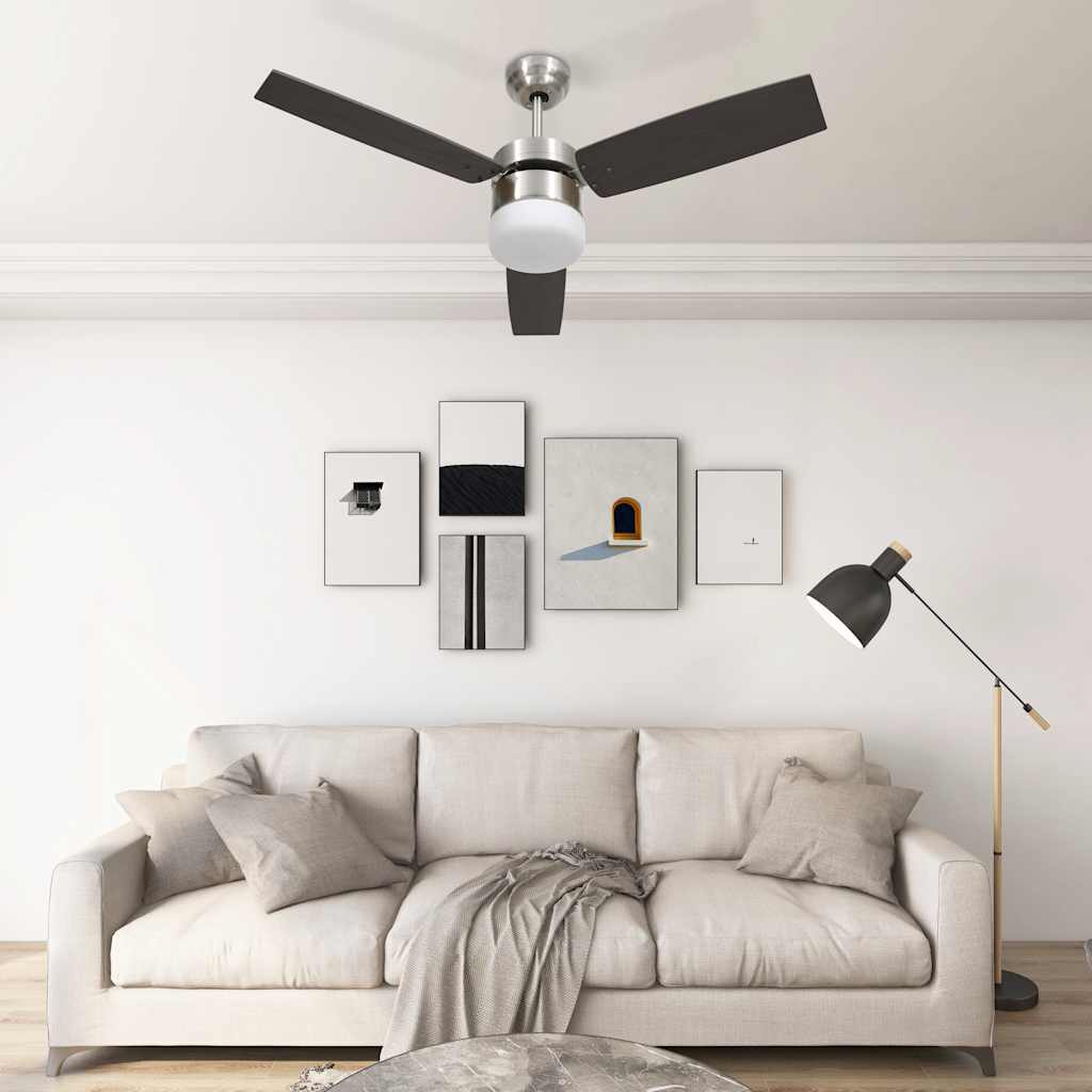 foto del prodotto ventilatore soffitto con luce e telecomando 108 cm marrone scuro