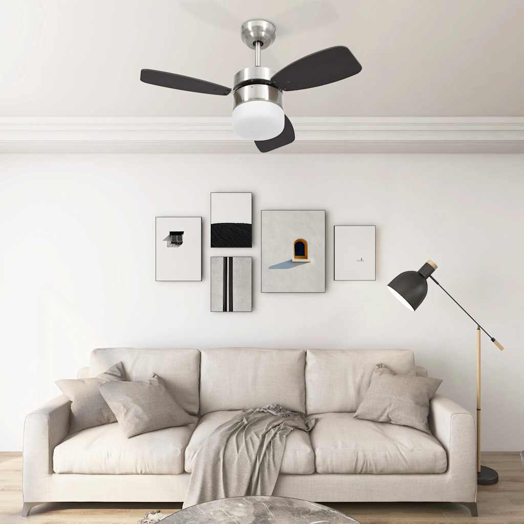 foto del prodotto ventilatore soffitto con luce e telecomando 76 cm marrone scuro cod mxl 52941