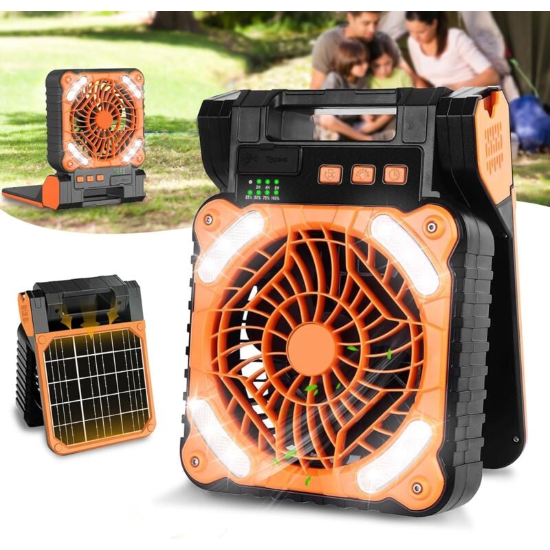 foto del prodotto ventilatore solare, ventilatore da campeggio ricaricabile da 10400 mah, ventilatore portatile per tenda con luce led, timer, 4 velocit , potente e
