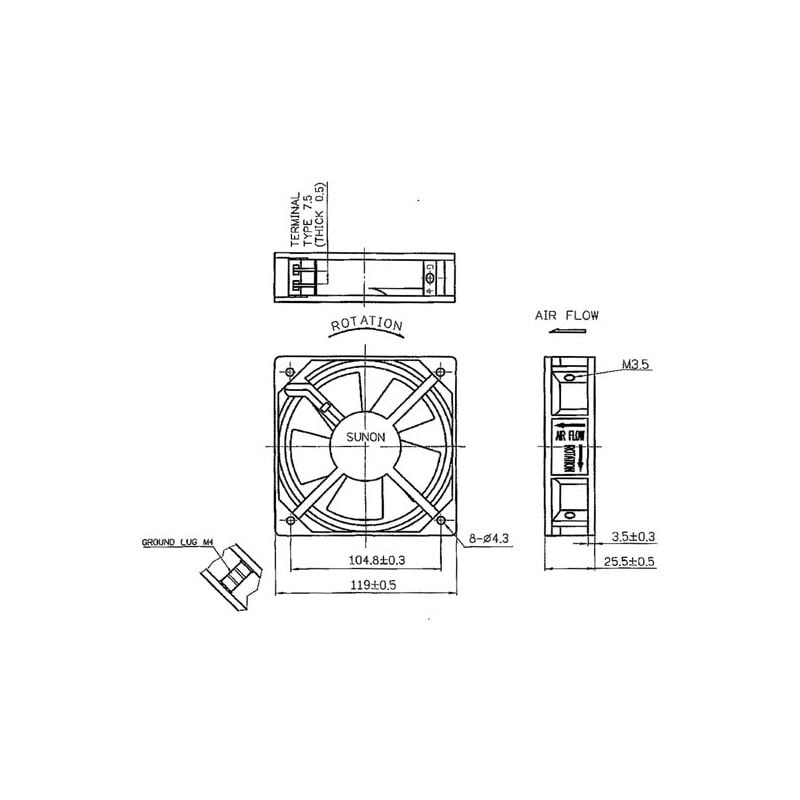 foto del prodotto ventilatore sunon 230vac cuscinetto a strisciamento 120 x 120 x 25mm