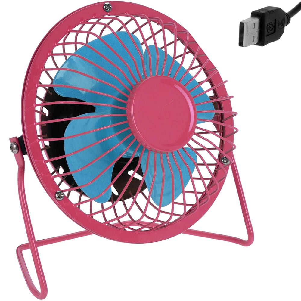 foto del prodotto ventilatore usb metallo rosa blu 13,5cm