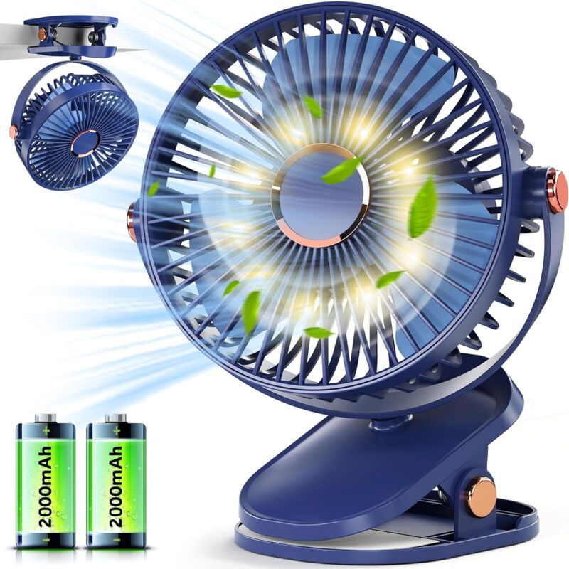 foto del prodotto ventilatore usb piccolo ventilatore da tavolo con led, ventilatore a clip ricaricabile da 4000 mah, ventilatore elettrico da tavolo silenzioso,