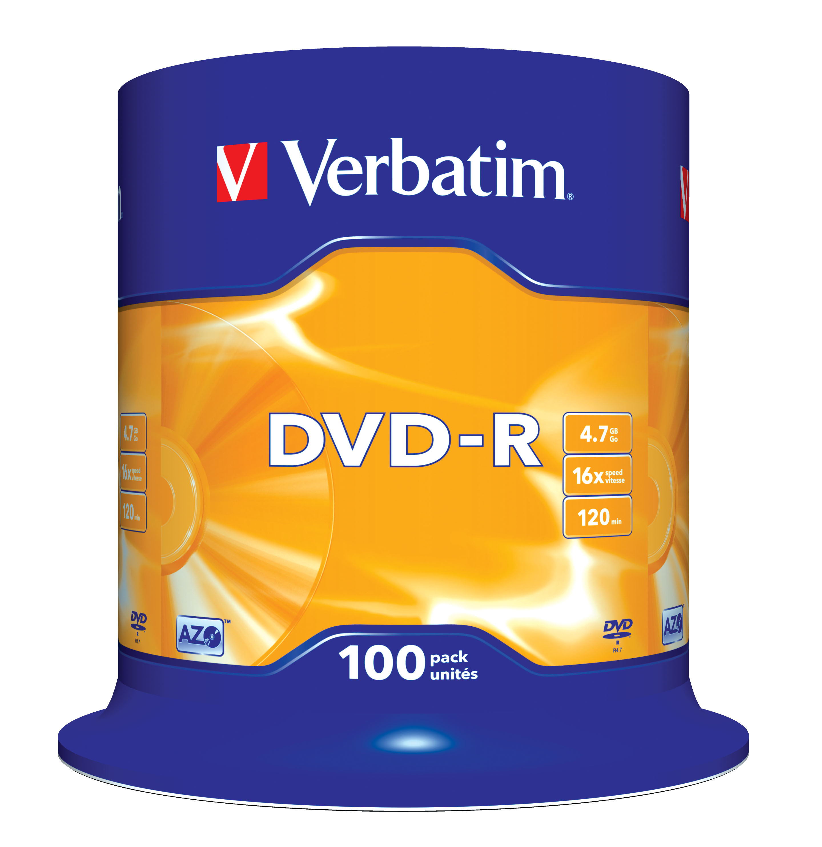 foto del prodotto verbatim dvd r matt silver 4,7 gb 100 pz