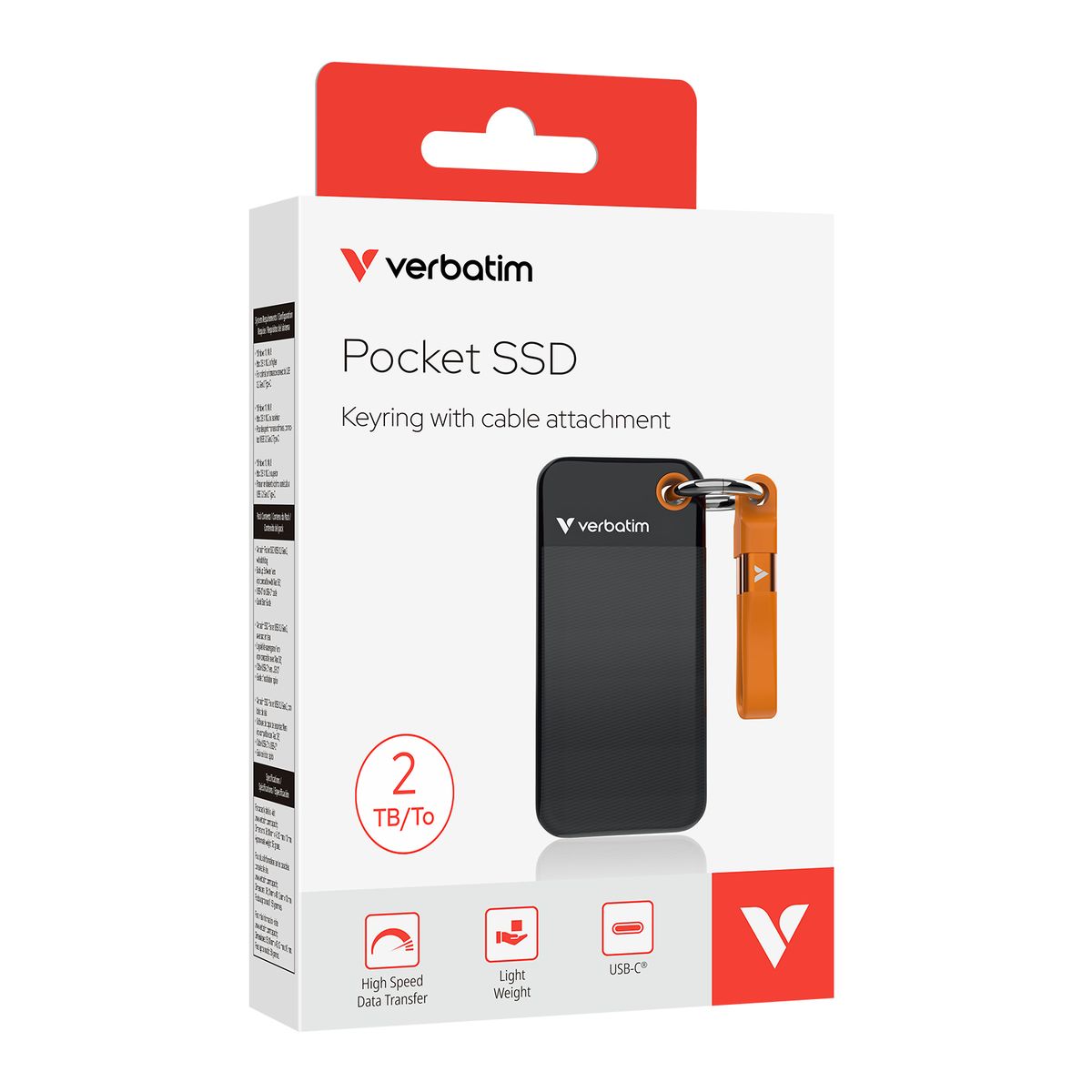 foto del prodotto verbatim pocket ssd 2 tb usb tipo c 3.2 gen 2 3.1 gen 2 nero, arancione