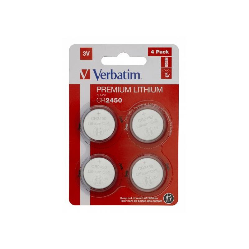 foto del prodotto verbatim premium lithium button cell cr2450 pack 4 batterie 3v 580mah batterie a bottone al litio per orologi, chiavi dell auto, telecomandi,