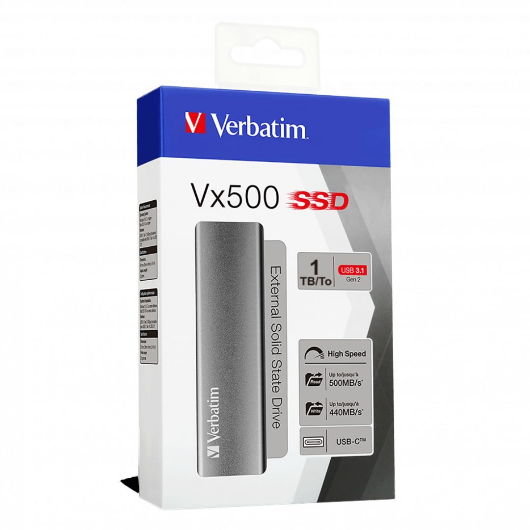 foto del prodotto verbatim vx500 1 tb usb tipo c 3.2 gen 2 3.1 gen 2 argento