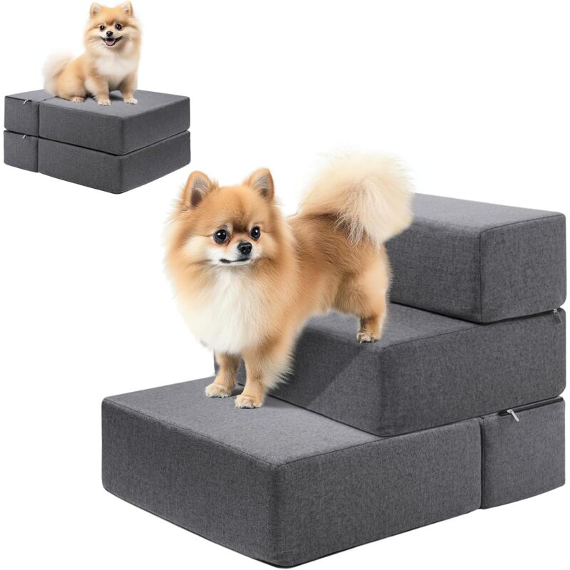 foto del prodotto vercart 3 passaggi rampa per scale per cani per letti e divani, gradini modulari pieghevoli per cani di piccola taglia, grigio