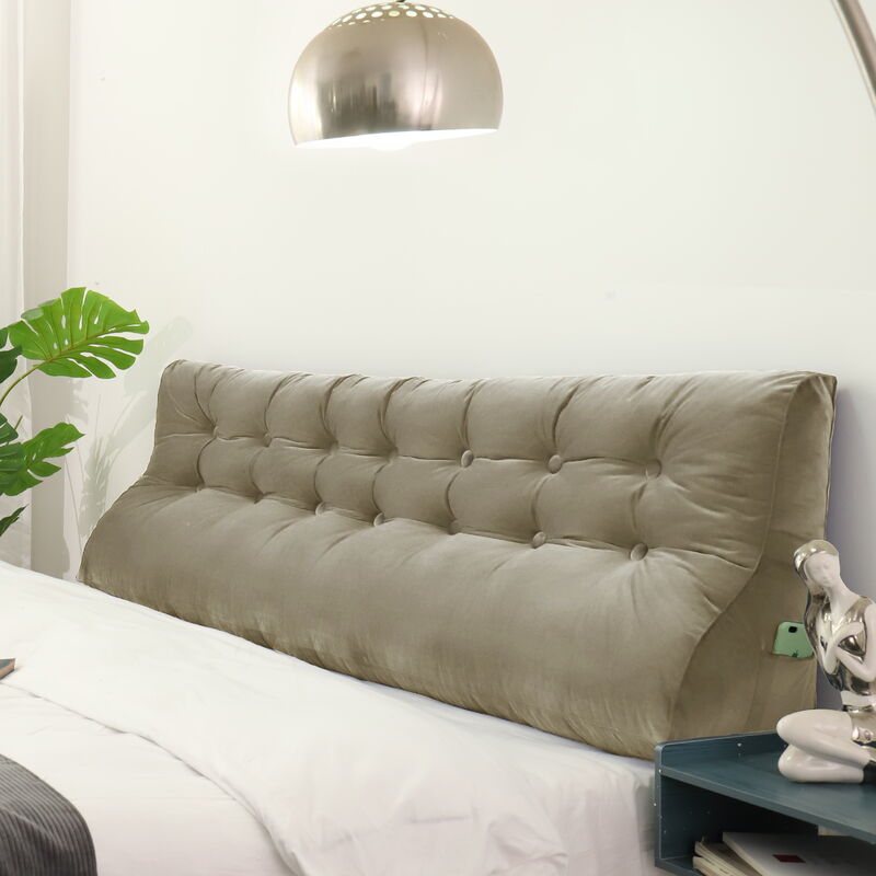foto del prodotto vercart - cuscino da lettura a cuneo, triangolare, supporto per letto, schienale, poggiatesta, supporto per la schiena, cuscino decorativo, velluto marrone chiaro200 x 25 x 55 cm