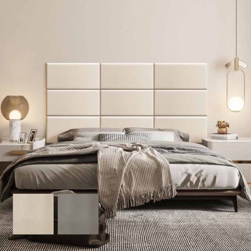 foto del prodotto vercart testiera da parete per letto singolo e matrimoniale, pannelli da parete imbottiti in pelle, confezione da 9 cuscini da parete 3d,