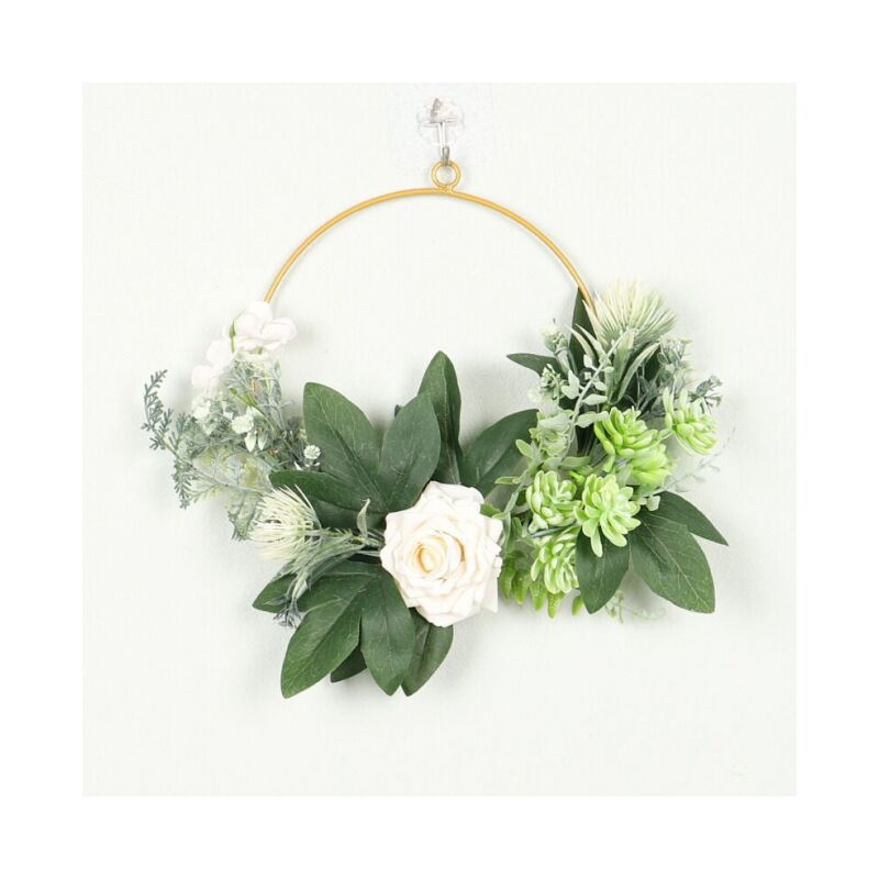foto del prodotto verde 30 cm corona decorativa con anelli in metallo design circolare corona da parete in eucalipto per esterni, matrimonio, casa