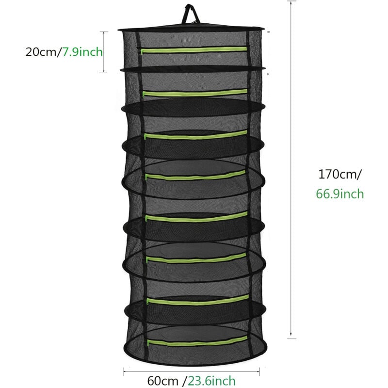 foto del prodotto verde essiccatore per erbe a 8 strati, rete per asciugare sospesa da 60 cm, rete per asciugare pieghevole per piante idroponiche, pesci, erbacce