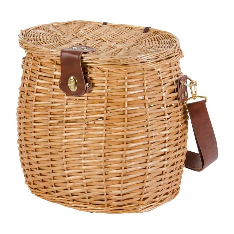 foto del prodotto verdelook - cesto portafunghi in vimini con coperchio e tracolla, 33x23x35 cm, cesta in vimini per funghi