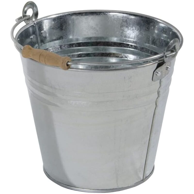 foto del prodotto verdelook secchio in zinco rinforzato con impugnatura in legno, capienza 12 litri, diametro 31 cm, altezza 29 cm, secchio multifunzionale, secchio