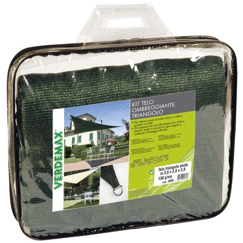 foto del prodotto verdemax kit telo ombreggiante triangolare, 3,6x3,6x3,6 m