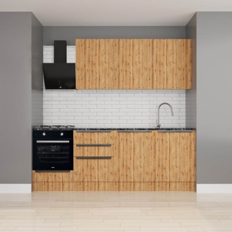 foto del prodotto veriaffari.it cucina completa di elettrodomestici casale 240 colore rovere rustico e struttura bianca