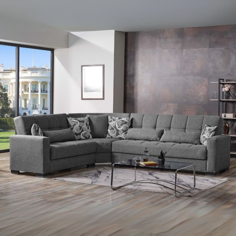 foto del prodotto veriaffari.it divano angolare con funzione letto e doppio contenitore tessuto grigio fermina wedge 312x253x97h