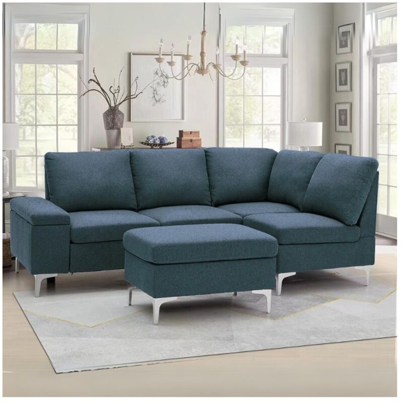 foto del prodotto veriaffari.it - divano angolare destro tessuto grigio dina con bracciolo porta oggetti 218x172x87h