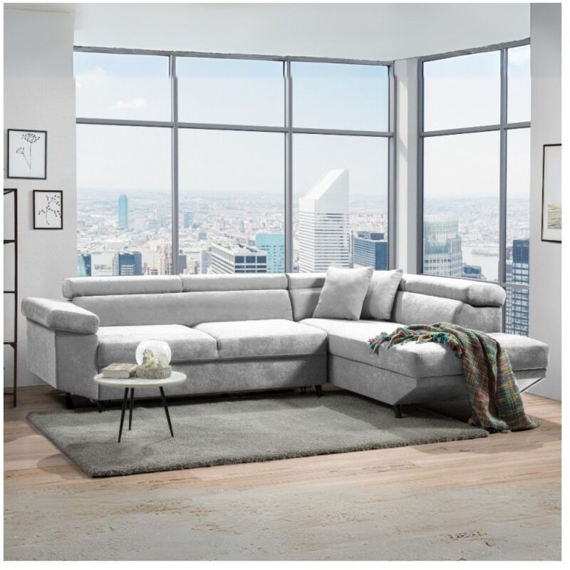 foto del prodotto veriaffari.it divano angolare letto estraibile e penisola contenitore destra denver colore grigio chiaro ronda80 297x206x77h
