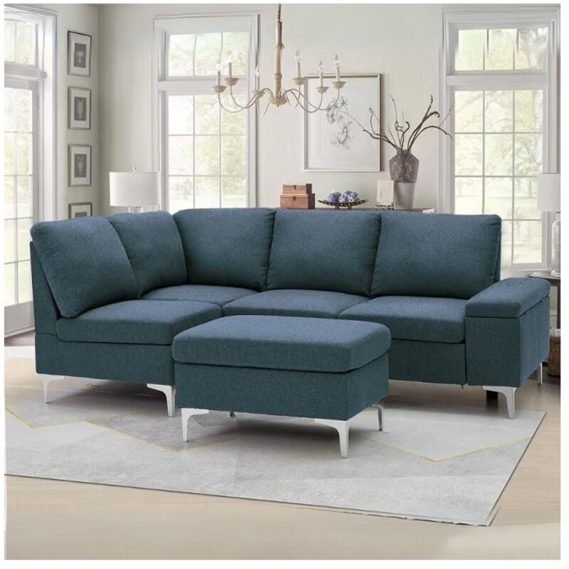 foto del prodotto veriaffari.it divano angolare sinistro tessuto grigio dina con bracciolo porta oggetti 218x172x87h