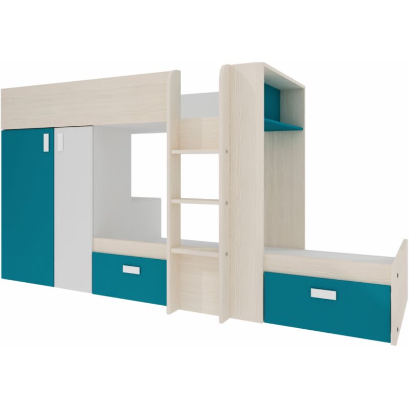 foto del prodotto veriaffari.it letto a castello per due bambini bianco pino e blu con armadio e base letto inferiore albenga