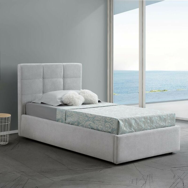 foto del prodotto veriaffari.it letto singolo con contenitore napoli tessuto colore grigio