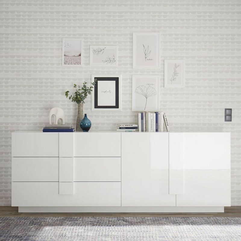 foto del prodotto veriaffari.it madia 2 ante 3 cassetti kliata 241 colore bianco laccato lucido
