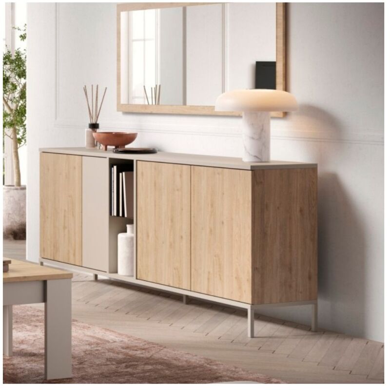 foto del prodotto veriaffari.it madia 4 ante doppio colore cashmere e rovere cadiz brando 210x43x86h