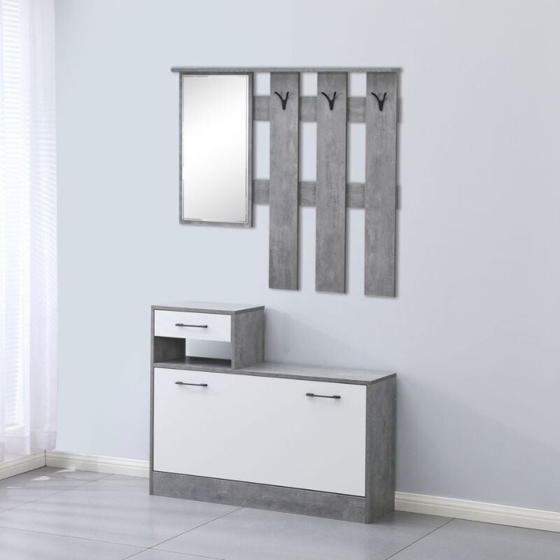 foto del prodotto veriaffari.it mobile ingresso con specchio rudolfxl colore cemento e bianco