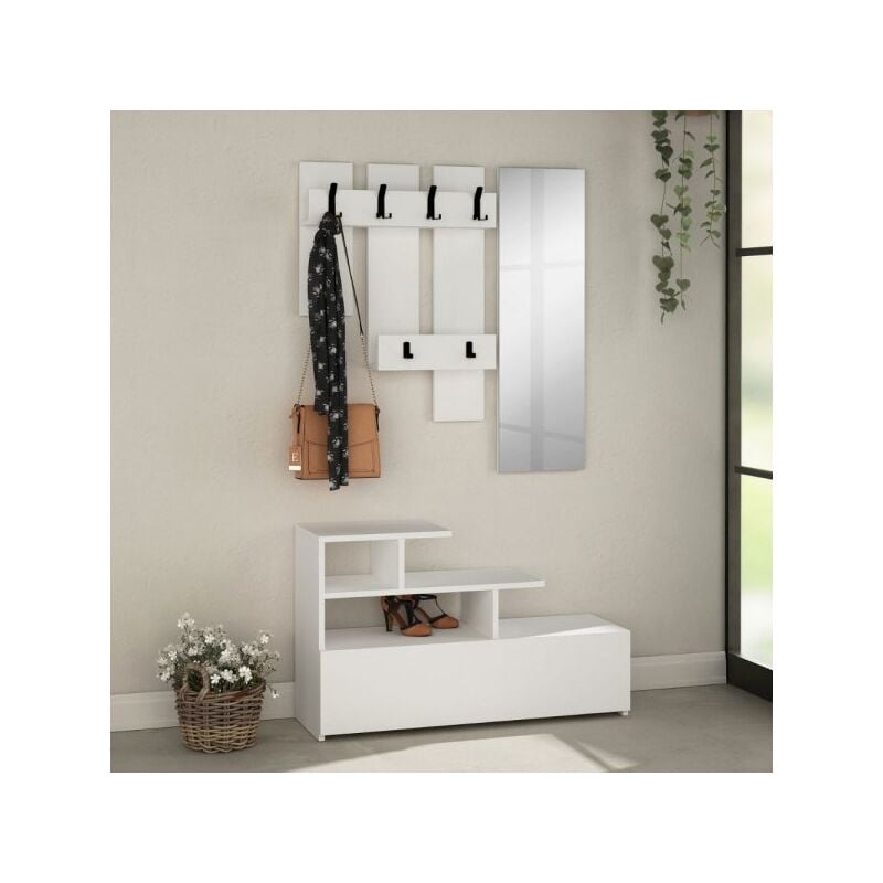 foto del prodotto veriaffari.it mobile ingresso vesty bianco con scarpiera e specchio