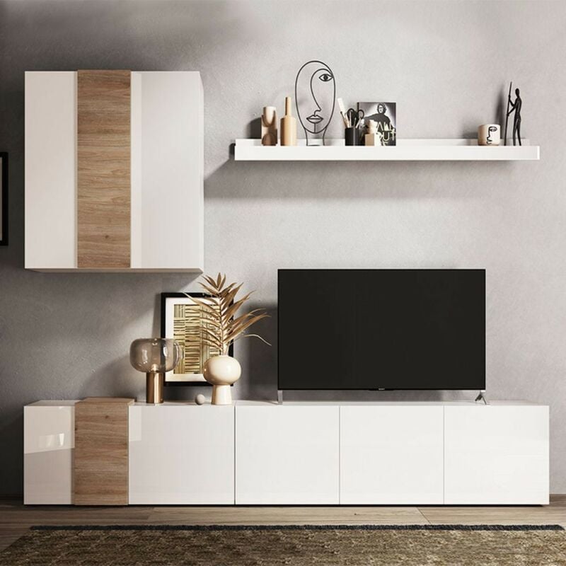 foto del prodotto veriaffari.it parete attrezzata sabry 301 cm bianco lucido rovere kadiz