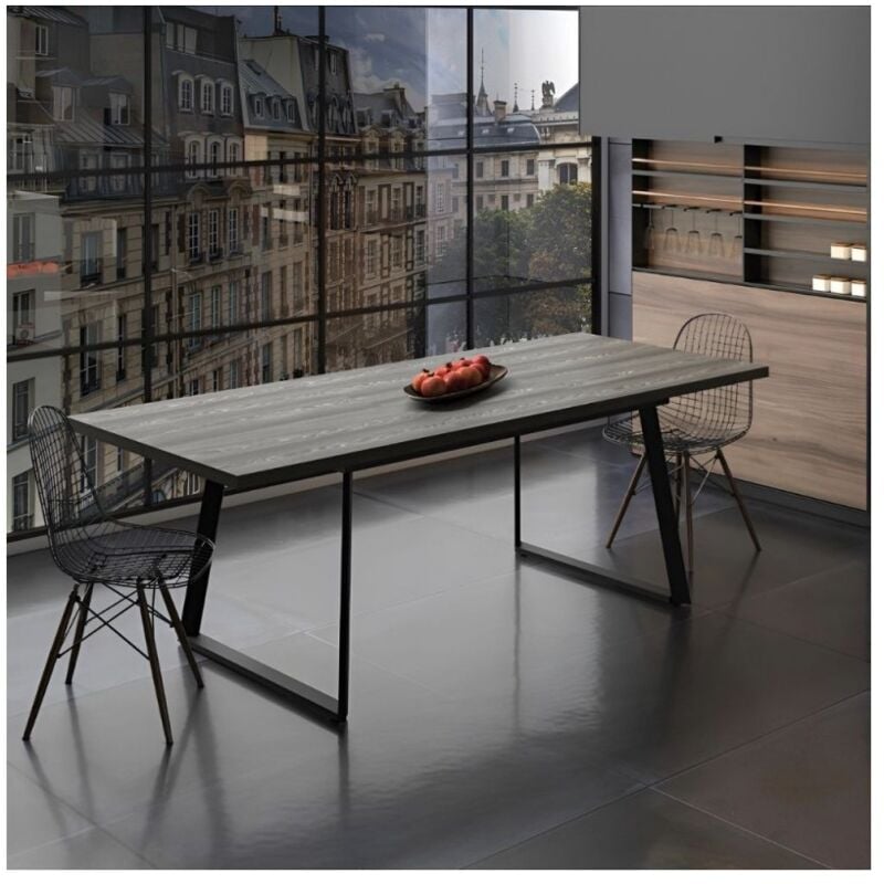 foto del prodotto veriaffari.it tavolo allungabile piano larice grigio e gambe in metallo nero lavinya 170x90x75h