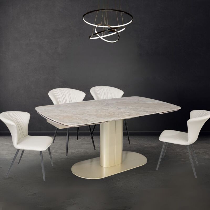 foto del prodotto veriaffari.it tavolo allungabile top ceramica marrone atene lucido e base in metallo oro vesta 170x90x76h