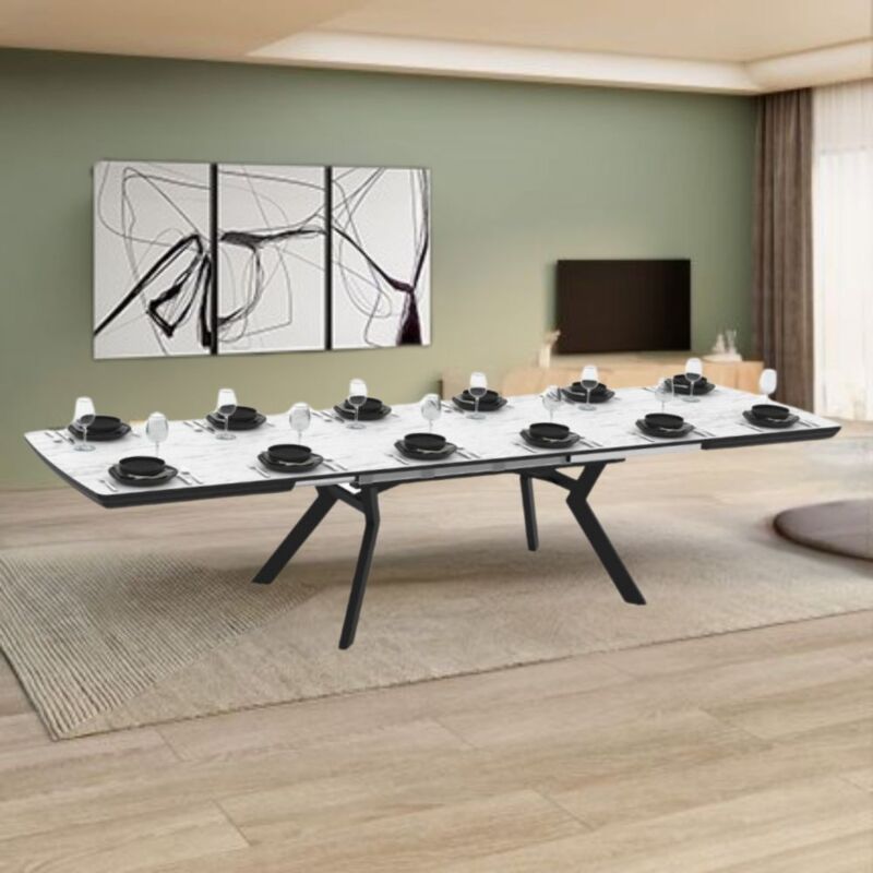 foto del prodotto veriaffari.it tavolo rettangolare piano effetto marmo bianco opaco e gambe in metallo 160x100x76h allungabile a 360 robat