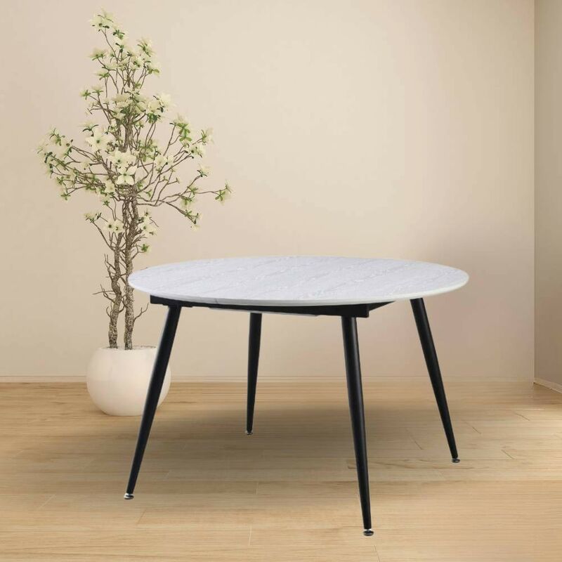 foto del prodotto veriaffari.it tavolo rotondo allungabile bianco con gambe nere cordelia 120x120x75