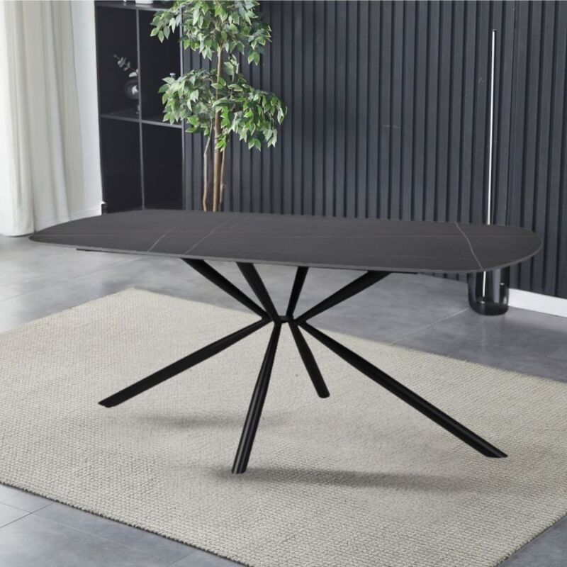 foto del prodotto veriaffari.it tavolo style con piano in ceramica effetto marmo nero opaco e oro