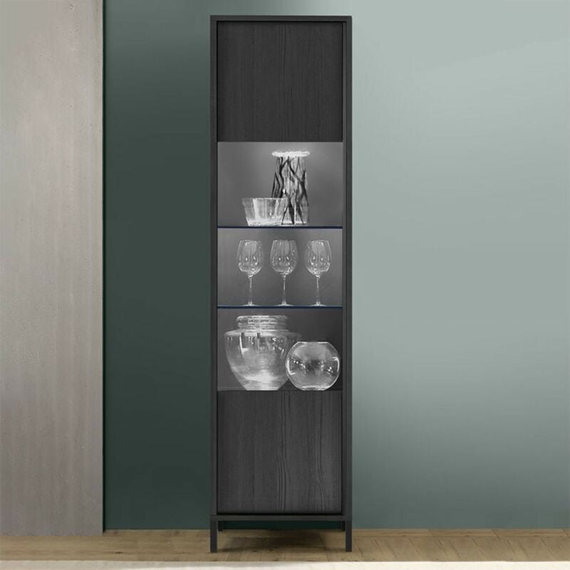 foto del prodotto veriaffari.it vetrina con anta giugi 55x40x203 colore nero frassinato