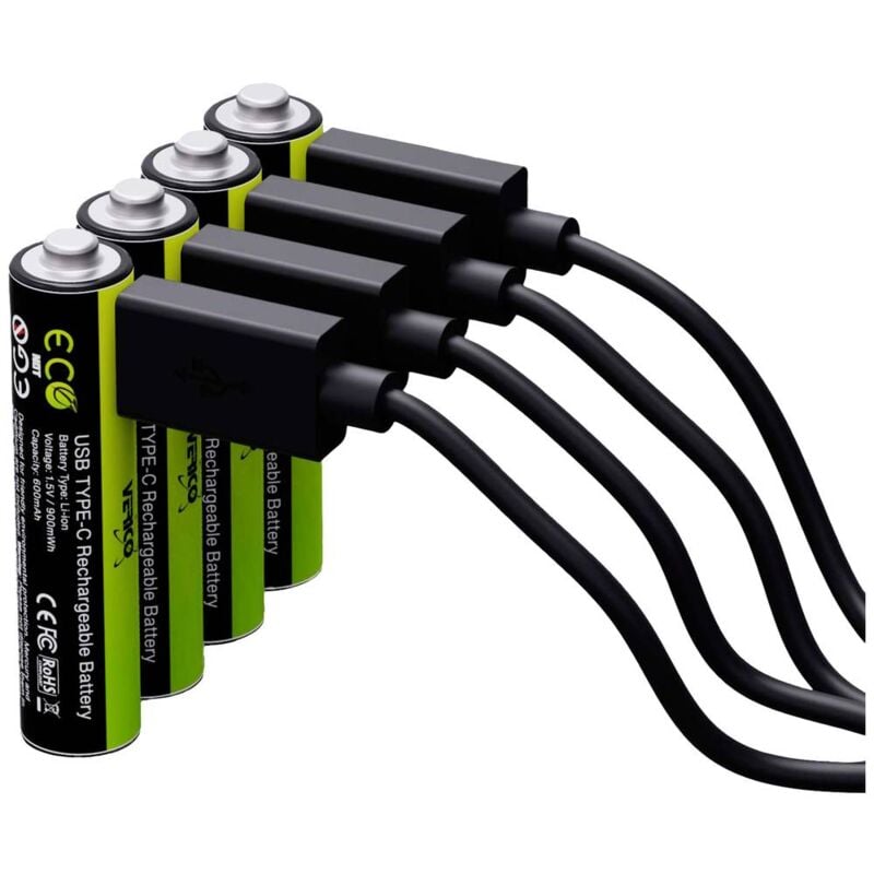 foto del prodotto verico loopenergy aa 2550 wiederaufladbare usb c batterie aa 1,5v 2550mwh 1700mah li ion, schnellladung via usb c anschluss in ca. 2 stunden, 4x