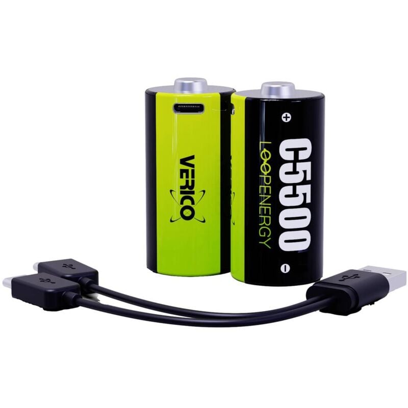 foto del prodotto verico loopenergy batteria ricaricabile 1 2 torcia c li ion 3700 mah 1.5 v 2 pz.