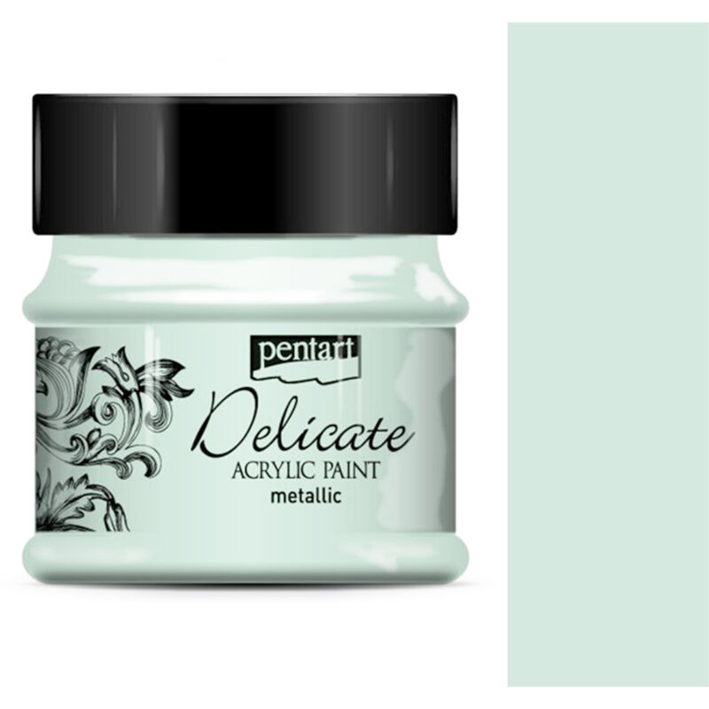 foto del prodotto vernice acrilica pentart delicate coprente metallizzato lucido 50ml verde argento