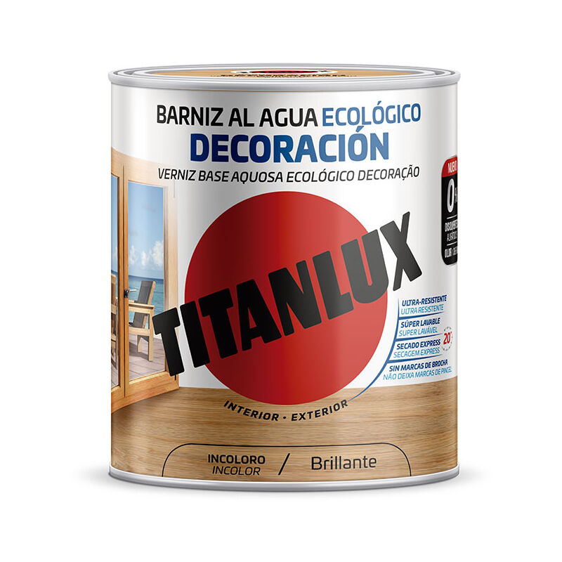 foto del prodotto vernice ecologica all acqua decorazione lucida incolore 250ml titan lux m20100014