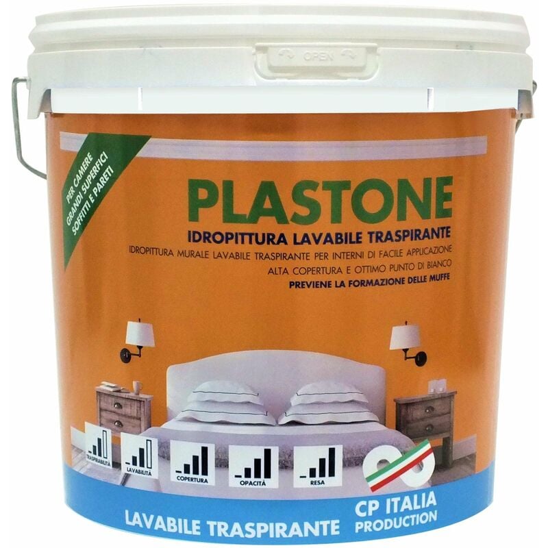 foto del prodotto vernice idropittura lavabile traspirante plastone da lt.5 bianco opaco per interni salone