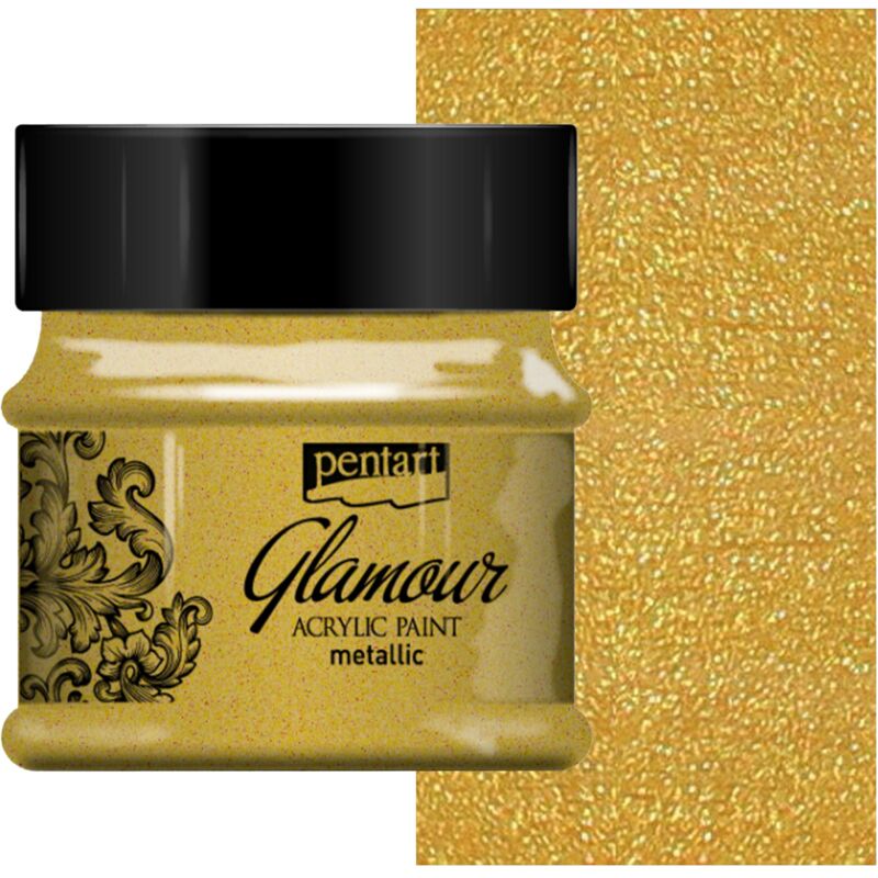 foto del prodotto vernice metallizzata acrilica glamour pentart per decoupage rich gold 50ml