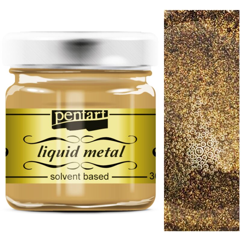 foto del prodotto vernice metallizzata antique gold barattolo per decoupage in metallo liquido pentart 30ml