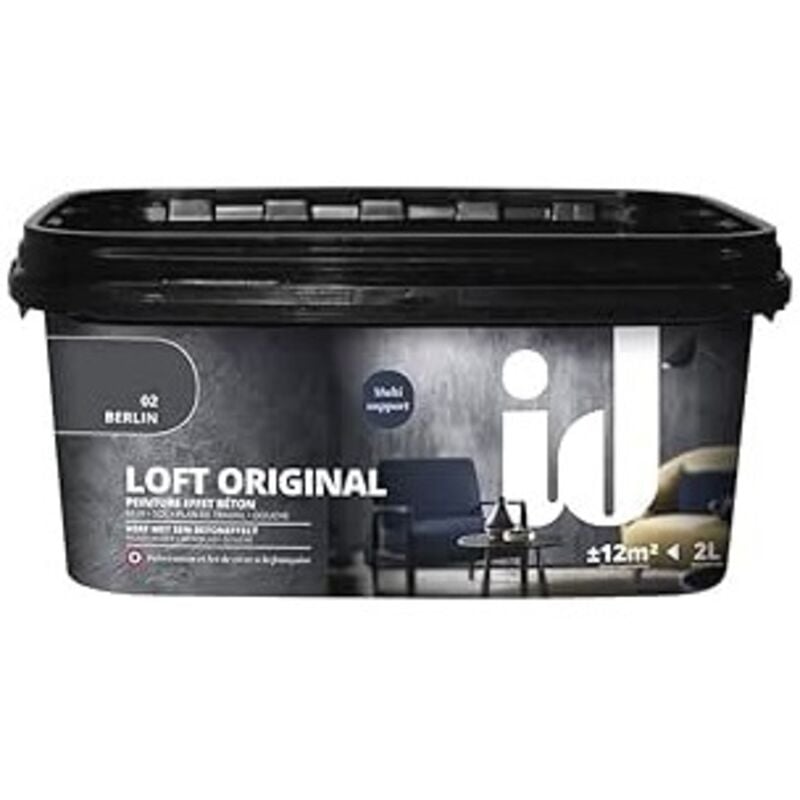 foto del prodotto vernice pittura decorativa loft original effetto cemento, colore nero 2 lt