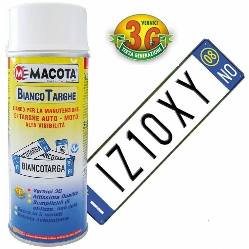 foto del prodotto vernice spray macota targhe 400ml pittura tuning targa auto colore bianco