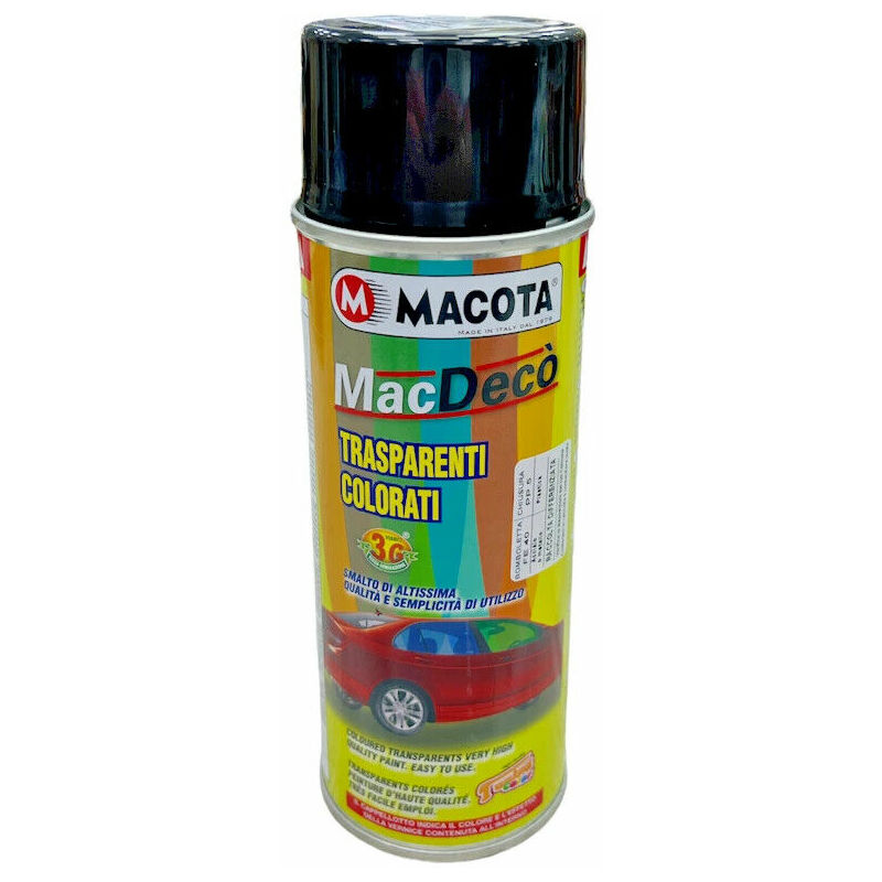 foto del prodotto vernice spray trasparente nera macota macdeco con effetto fum per vetri plastiche 400ml