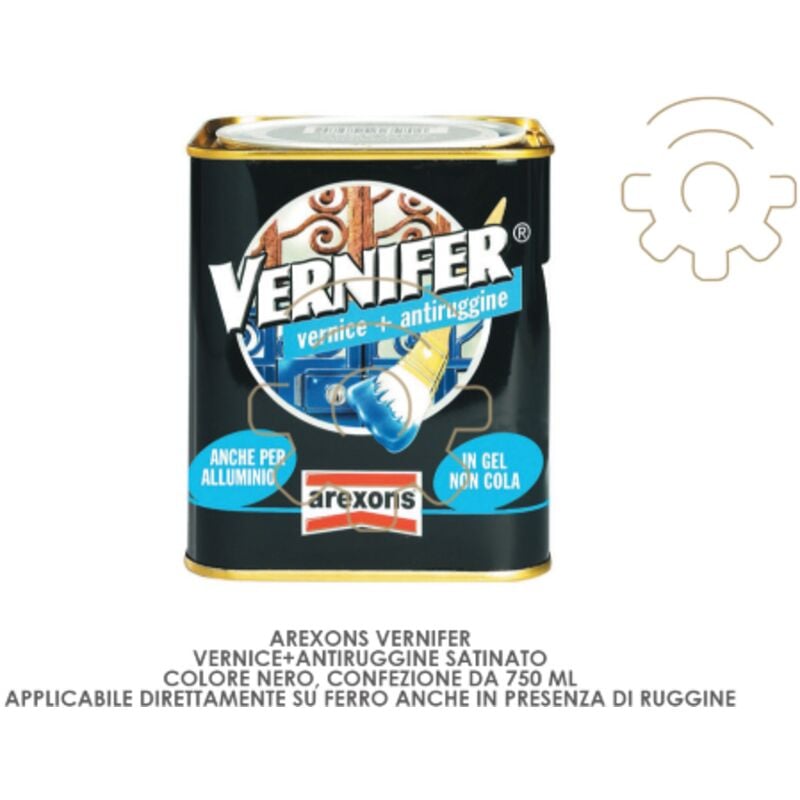 foto del prodotto vernifer vernice antiruggine satinato colore nero 750 ml applicazione diretta ruggine antiruggine vernice smalto