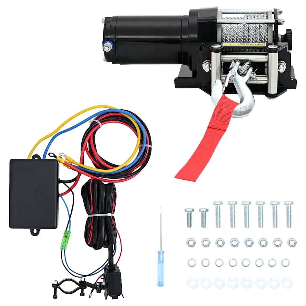 foto del prodotto verricello elettrico 12 v 1360 kg con piastra e rullo passacavo cod mxl 68869